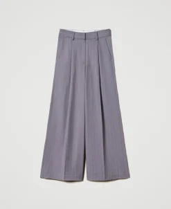 Pantalon Ample Rayé Avec Revers
