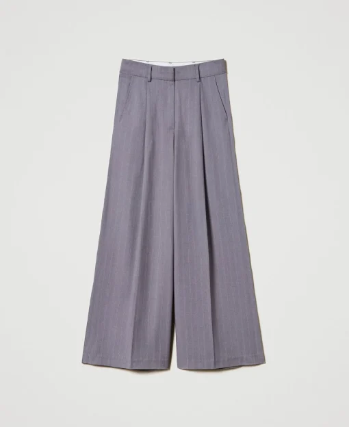 Pantalon Ample Rayé Avec Revers