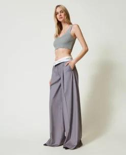 Pantalon Ample Rayé Avec Revers