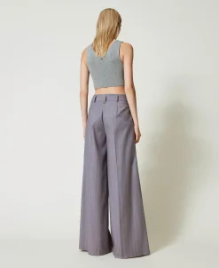 Pantalon Ample Rayé Avec Revers