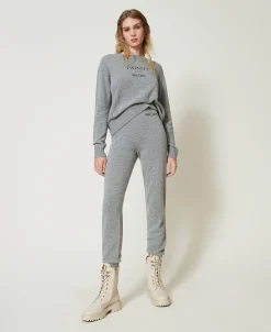 Pantalon De Jogging En Maille De Laine Mélangée Avec Logo Brodé