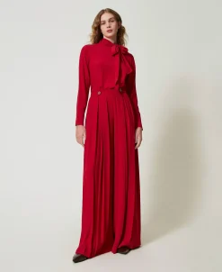 Pantalon En Crêpe Plissé Avec Boutons