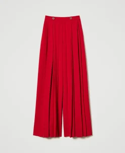 Pantalon En Crêpe Plissé Avec Boutons