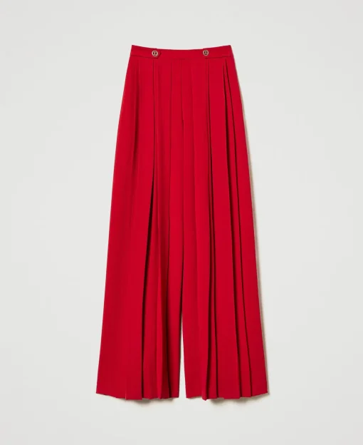 Pantalon En Crêpe Plissé Avec Boutons