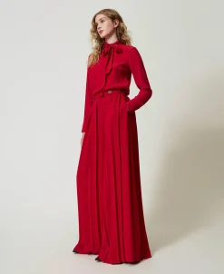 Pantalon En Crêpe Plissé Avec Boutons