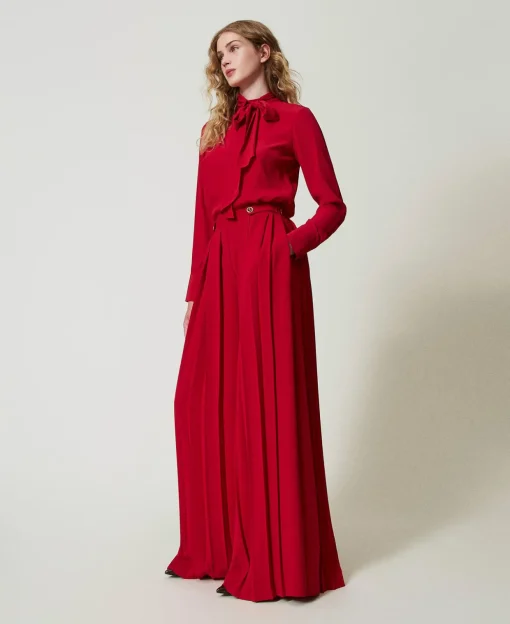 Pantalon En Crêpe Plissé Avec Boutons
