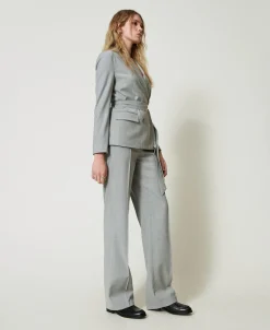 Pantalon En Laine Mélangée Avec Pli
