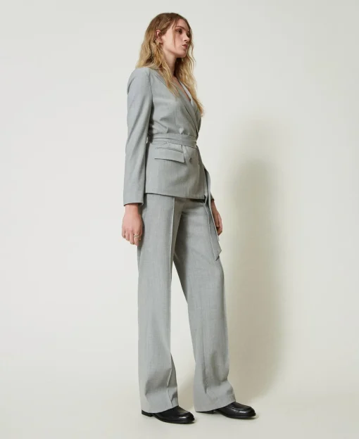 Pantalon En Laine Mélangée Avec Pli