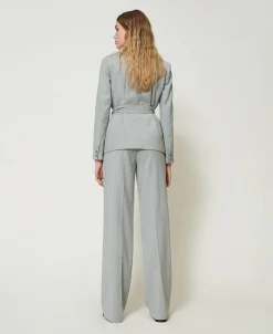 Pantalon En Laine Mélangée Avec Pli