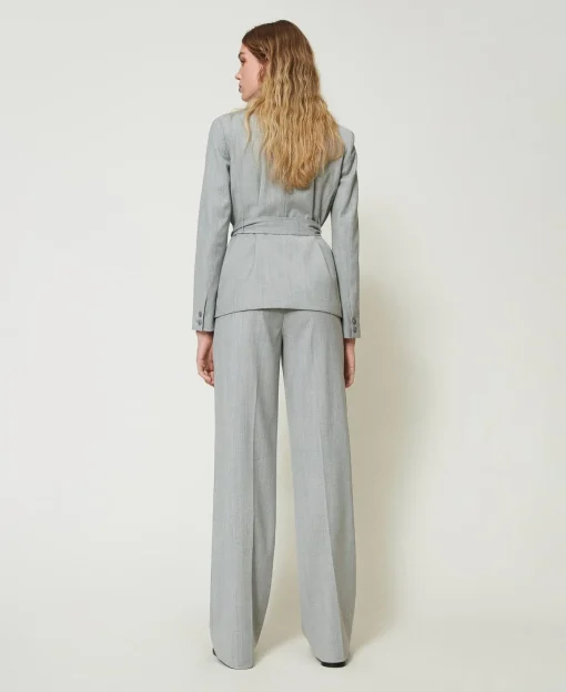 Pantalon En Laine Mélangée Avec Pli
