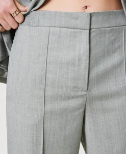 Pantalon En Laine Mélangée Avec Pli
