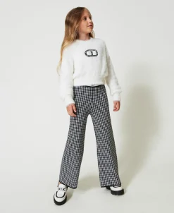 Pantalon En Maille Jacquard Pied-de-poule