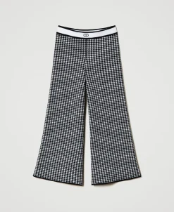 Pantalon En Maille Jacquard Pied-de-poule