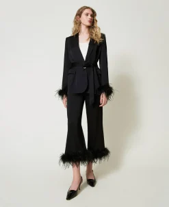 Pantalon En Satin Avec Plumes