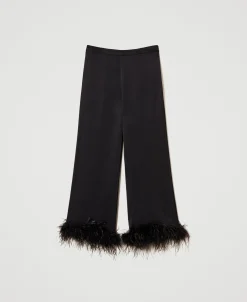 Pantalon En Satin Avec Plumes