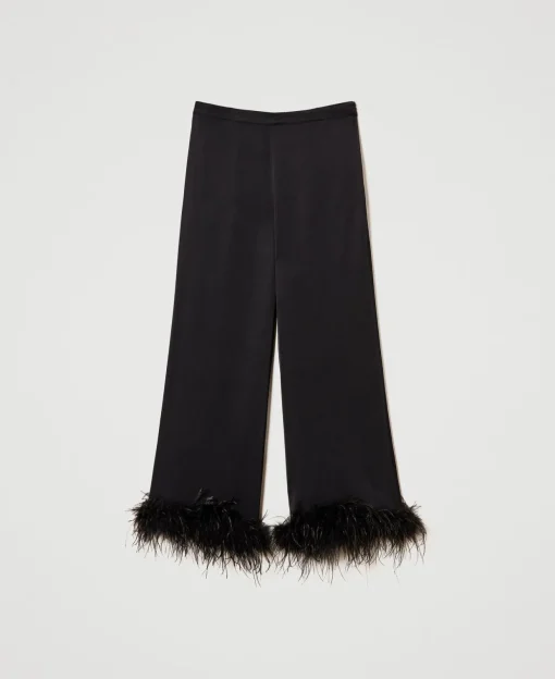Pantalon En Satin Avec Plumes