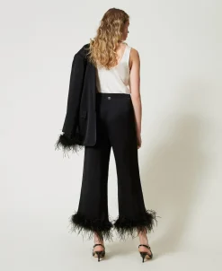 Pantalon En Satin Avec Plumes
