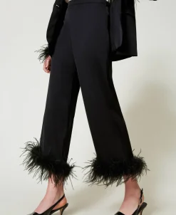 Pantalon En Satin Avec Plumes