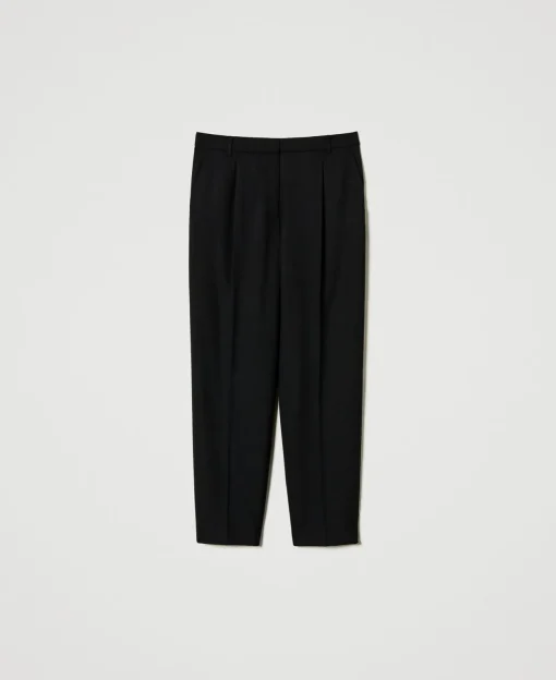 Pantalon En Sergé De Laine Mélangée
