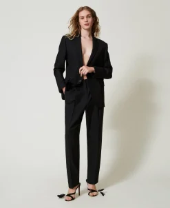 Pantalon En Sergé De Laine Mélangée