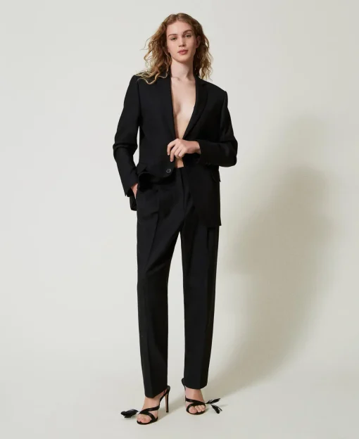 Pantalon En Sergé De Laine Mélangée