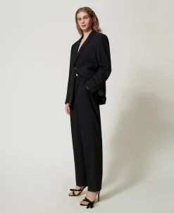 Pantalon En Sergé De Laine Mélangée