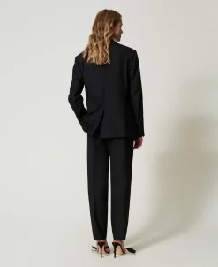 Pantalon En Sergé De Laine Mélangée