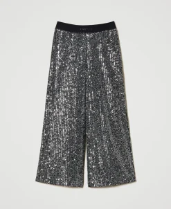Pantalon Palazzo Avec Sequins All-over