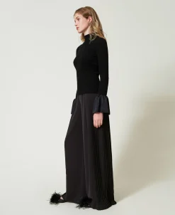 Pantalon Palazzo En Crêpe Georgette Plissé
