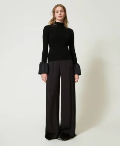 Pantalon Palazzo En Crêpe Georgette Plissé