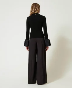 Pantalon Palazzo En Crêpe Georgette Plissé
