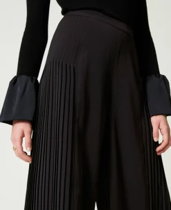 Pantalon Palazzo En Crêpe Georgette Plissé