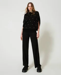 Pantalon Palazzo En Laine Mélangée