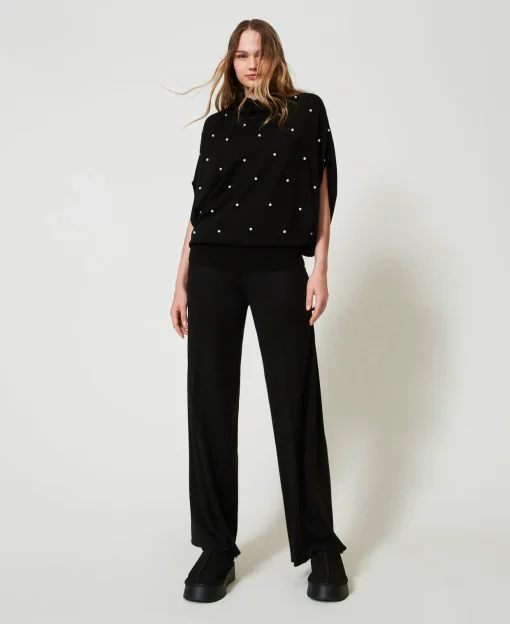 Pantalon Palazzo En Laine Mélangée