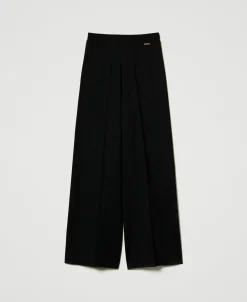 Pantalon Palazzo En Laine Mélangée