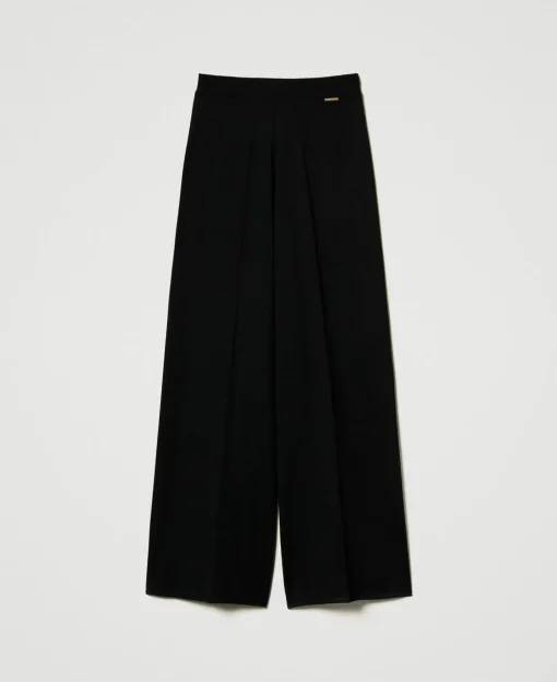 Pantalon Palazzo En Laine Mélangée