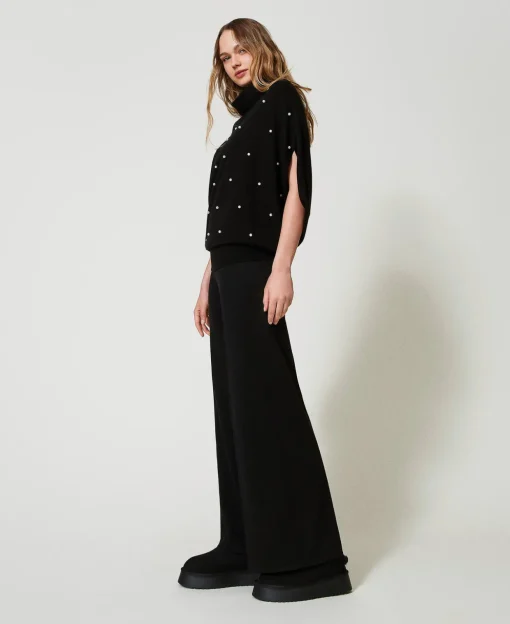 Pantalon Palazzo En Laine Mélangée