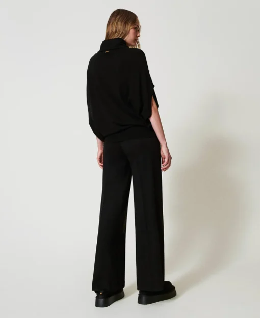 Pantalon Palazzo En Laine Mélangée