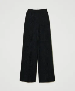 Pantalon Palazzo En Maille De Laine Mélangée