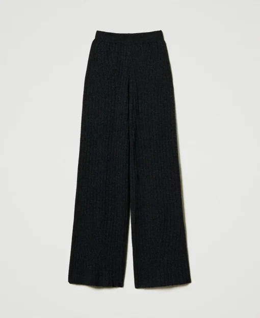 Pantalon Palazzo En Maille De Laine Mélangée