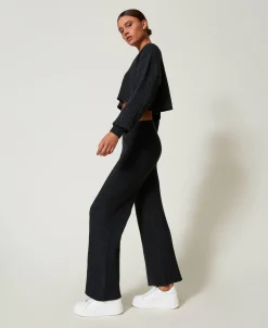 Pantalon Palazzo En Maille De Laine Mélangée