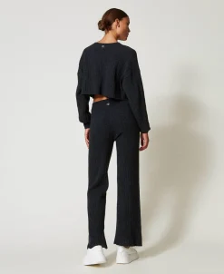 Pantalon Palazzo En Maille De Laine Mélangée