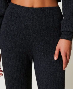 Pantalon Palazzo En Maille De Laine Mélangée