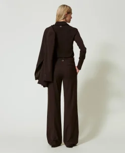 Pantalon Taille Haute En Laine Stretch
