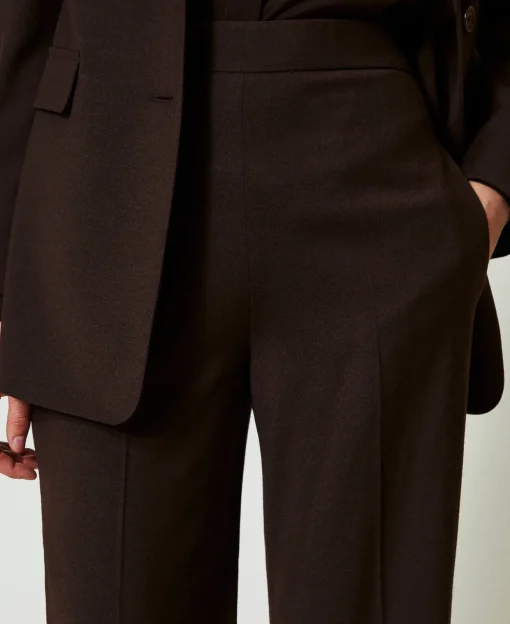 Pantalon Taille Haute En Laine Stretch
