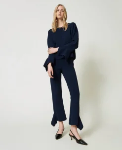 Pantalon évasé En Maille Avec Volant