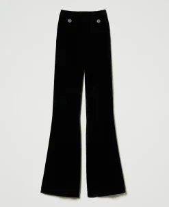 Pantalon évasé En Maille Avec Boutons Oval T