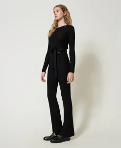 Pantalon évasé En Maille Côtelée