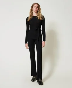 Pantalon évasé En Maille Côtelée