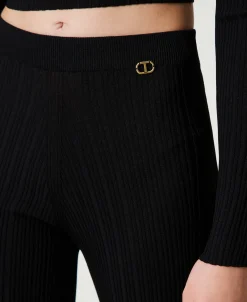 Pantalon évasé En Maille Côtelée